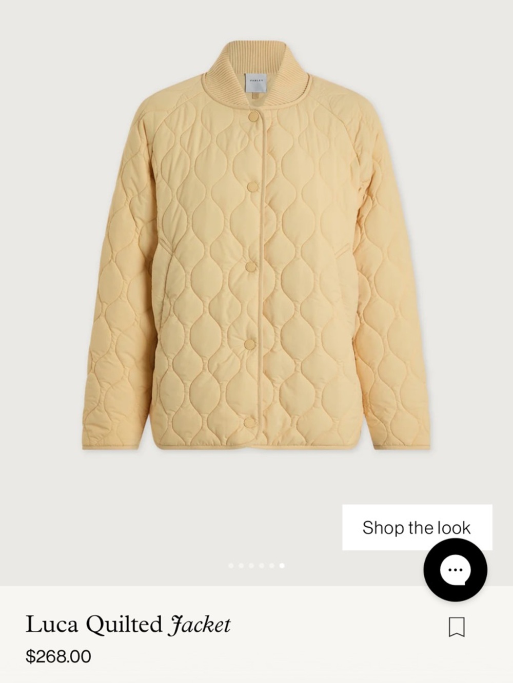 Varley Quilted Bomber Jacket in Light Cream